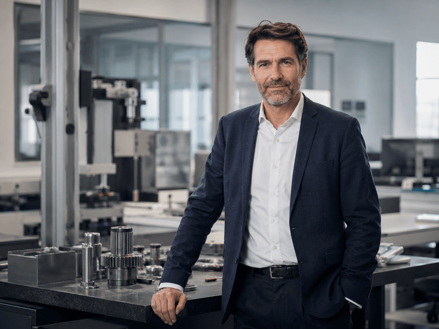 Unternehmer im Businessportrait am Prüfstand